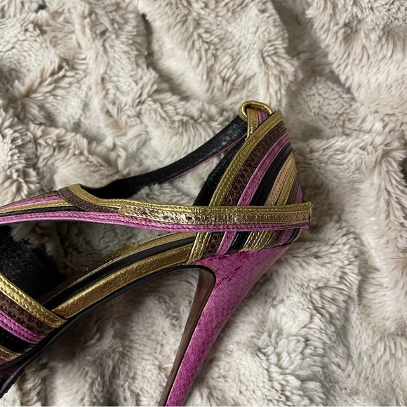 Gold Pink Tango High Heels | Strappy Metallic Open Toe Party Shoes for Dancing - Picture 4 of 6